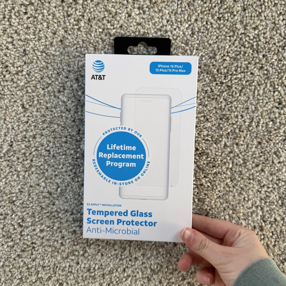 AT&T Tempered Screen Protector IPhone 16 Plus 15 Plus 15 Pro Max Antimicrobial